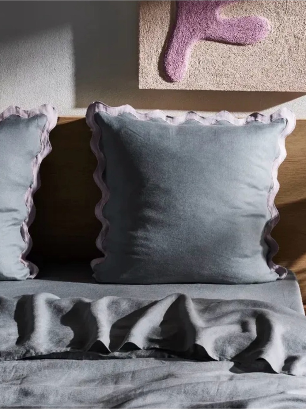 Bed Threads Mineral & Lilac 100% Linen Scalloped Euro Pillowcases (Set of Two)